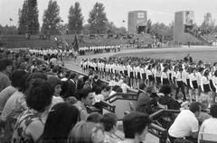 1968, Dusik, felvonulás, stadion, úttörő, Fortepan #292043