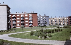 Magyarország, Budapest XXI., Csepel, Csillagtelep, a Rakéta és a Tejút utca házai a Jupiter utca felől., 1962, Építésügyi Dokumentációs és Információs Központ, VÁTI, színes, Budapest, Fortepan #29235