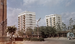 Magyarország, Pécs, Jókai utca - Indóház (Lenin) tér sarok., 1965, Építésügyi Dokumentációs és Információs Központ, VÁTI, színes, lámpaoszlop, Fortepan #29255