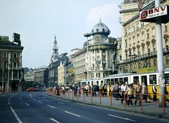 1985, Inkey Tibor, tram stop, Fortepan #292805