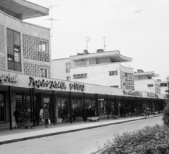 Hungary, Tiszaújváros, (Tiszaszederkény) Széchenyi út, üzletsor., 1969, Építésügyi Dokumentációs és Információs Központ, VÁTI, Fortepan #29308