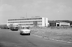 Magyarország, Kaposvár, Füredi út, a 13. sz. AKÖV (később Kapos Volán) központi telephelye és központja., 1968, Építésügyi Dokumentációs és Információs Központ, VÁTI, autóbusz, magyar gyártmány, Ikarus-márka, Ikarus 55, Ikarus 66, lengyel gyártmány, automobil, FSO-márka, rendszám, FSO Warszawa 223, FSO Warszawa, Fortepan #29337