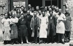 1950, Szegő István, Best of, propaganda, alkalmazott, munkaruha, kötény, csoportkép, Fortepan #296129