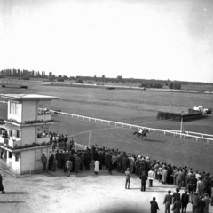 Hungary, Budapest IV., Káposztásmegyeri lóversenypálya, célbírói torony., 1941, Kölcsey Ferenc Dunakeszi Városi Könyvtár / Petanovits fényképek, pitch, horse race, Budapest, equestrian sports, Fortepan #29690