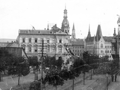 Romania,Transylvania, Cluj-Napoca, szemben az Elian palota és a Széki palota, háttérben a Szent Mihály templom tornya látszik., 1907, Cholnoky Tamás, palace, Fortepan #29733