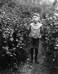 Romania,Transylvania, Cluj-Napoca, Erzsébet út 31. számú ház kertje., 1910, Cholnoky Tamás, grape, boy, hands behind the back, sailor blouse, Fortepan #29752