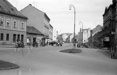 Magyarország, Sopron, Várkerület (Lenin körút) az Ötvös utcától nézve, jobbra a Torna utca torkolata., 1963, Fortepan, utcabútor, telefonfülke, lámpaoszlop, Fortepan #29943