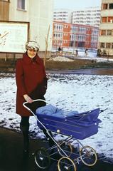 Magyarország, Budapest XI., Őrmezői lakótelep, Menyecske utca, távolabb a háttérben az Őrmezei Általános Iskola., 1977, Karácsony Iván, Budapest, Fortepan #300364