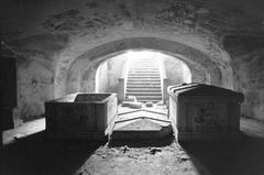 Magyarország, Budapest XXII., Budafok, Sarló utca 6., a felvétel a megrongált, feldúlt Törley-mauzóleumban készült., 1977, Szaller Károly, Budapest, Fortepan #301711