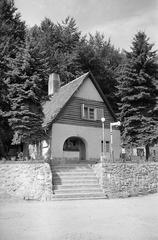 1961, Szalontai Tamás, ház, buszmegálló, Fortepan #301801