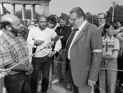 1989, Szebeni András, Best of, politikus, híres ember, karszalag, mikrofon, Fortepan #302363