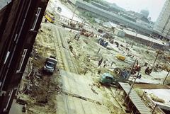 1977, Szomolányi József, építkezés, színes, kábeldob, tömegközlekedés, villamos, Fortepan #302627