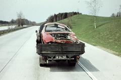 1969, Szomolányi József, highway, colorful, wreck, number plate, Fortepan #302826
