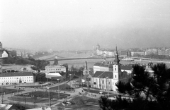 Magyarország, Tabán, Budapest I., látkép a Gellérthegyről., 1964, Fortepan, látkép, Duna, Budapest, függőhíd, William Tierney Clark-terv, Fortepan #30305