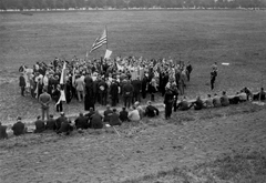 1935, Makkai Sándor Protestáns Népfőiskolai Egyesület gyűjteménye, zászló, tömeg, Fortepan #30392