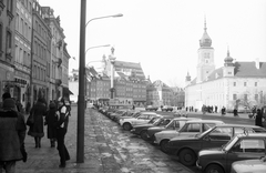 Lengyelország, Varsó, szemben a Zsigmond király-oszlop, jobbra a Királyi Palota., 1981, Jankó Attila, Polski Fiat 126p, Fortepan #30588