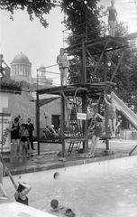 Hungary, Esztergom, Szent István strandfürdő., 1927, Jurányi Attila, beach, playground slide, diving tower, Fortepan #30594