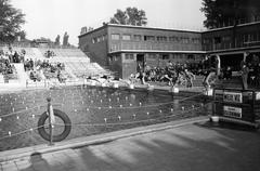 1936, Inkey Tibor, starting block, enamel sign, Fortepan #306441