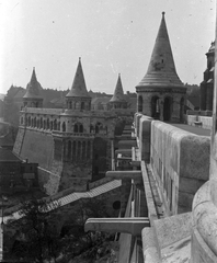 Magyarország, Halászbástya,budai Vár, Budapest I., balra lenn látszik a Lónyay palota., 1903, Storymap.hu, Schulek Frigyes-terv, Budapest, bástya, lépcső, Fortepan #30685