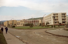 Magyarország, Uránváros, Pécs, Páfrány utca, jobbra az Esztergár Lajos utca (39-es dandár út) torkolata., 1966, Építésügyi Dokumentációs és Információs Központ, VÁTI, színes, Fortepan #30910