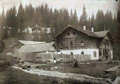 A kép forrását kérjük így adja meg: Fortepan / Budapest Főváros Levéltára / Szekfű András / Levéltári jelzet: HU.BFL XIV.380 Karafiáth Jenő iratai, 1904, Budapest Főváros Levéltára / Szekfü András, hegyoldal, népi építészet, fenyőerdő, Fortepan #309996