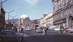 Magyarország, Pécs, Széchenyi tér., 1968, Építésügyi Dokumentációs és Információs Központ, VÁTI, színes, csehszlovák gyártmány, német gyártmány, Skoda-márka, Wartburg-márka, Nysa-márka, lengyel gyártmány, automobil, Skoda Octavia, Wartburg 311/312, Wartburg 353, gyalogátkelő, Fortepan #31039