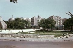 Hungary, Várpalota, Hunyadi Mátyás (Fő) tér, háttérben a Táncsics Mihály utca., 1969, Építésügyi Dokumentációs és Információs Központ, VÁTI, colorful, Fortepan #31135