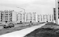 Magyarország, Szolnok, Vásárhelyi Pál (Vosztok) út., 1966, Építésügyi Dokumentációs és Információs Központ, VÁTI, magány, nyugalom, melankólia, építkezés, taxi, lengyel gyártmány, automobil, FSO-márka, FSO Warszawa, Fortepan #31139