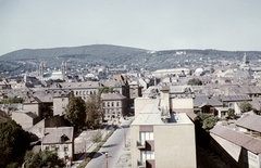 Magyarország, Pécs, látkép a Nagy Lajos király útja felől a székesegyházzal, előtérben a Jókai utca., 1960, Építésügyi Dokumentációs és Információs Központ, VÁTI, színes, Bazilika, látkép, katolikus, neoromán építészet, székesegyház, Fortepan #31212