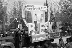 1954, Petrók Károly, Best of, pódiumautó, politikai dekoráció, május 1, Fortepan #312125