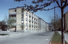 Magyarország, Pécs, Jókai utca a belváros felé nézve, balra a Kaffka Margit utca torkolata., 1960, Építésügyi Dokumentációs és Információs Központ, VÁTI, színes, Fortepan #31217