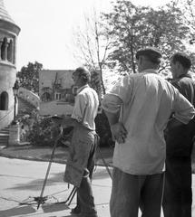 1963, Villányi Gergely, festőállvány, festő, kíváncsiság, Fortepan #313353