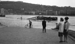 Magyarország, Budapest V., pesti alsó rakpart az Eötvös térnél., 1965, Pálinkás Zsolt, kerékpár, árvíz, rakpart, Duna, Budapest, Fortepan #31501