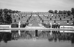 Németország, Potsdam, Sanssouci., 1967, Pálinkás Zsolt, kastély, szökőkút, lépcső, NDK, palota, világörökség, rokokó stílus, Georg Wenzeslaus von Knobelsdorff-terv, Fortepan #31615