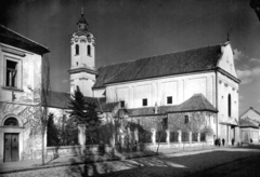 Hungary, Szeged, Felsővárosi templom., 1947, Kozma János, church, street view, fence, Fortepan #31964