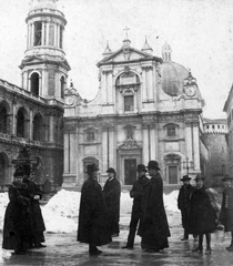 Italy, Loreto, Szent Ház Bazilika, 1905, GGAABBOO, hat, winter, church, snow, lady, winter coat, Fortepan #32113