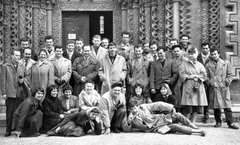 Hungary, Ják, Szent György-templom., 1960, Bejczy Sándor, church, tableau, fun, camera, headscarf, portal, Fortepan #32447