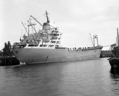 Németország, Warnemünde, Rostock, kikötő, Senftenberg keletnémet áruszállító hajó., 1962, Gyöngyi, hajó, NDK, teherhajó, Senftenberg-hajó, Fortepan #32699