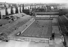 Magyarország, Margitsziget, Budapest, Hajós Alfréd Nemzeti Sportuszoda., 1949, Kovács Márton Ernő, uszoda, ugrótorony, Hajós Alfréd-terv, Fortepan #32868