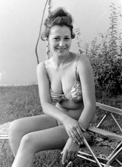 1970, Fortepan, portrait, bathing suit, smile, erotica, summer, woman, camping furniture, Fortepan #3333