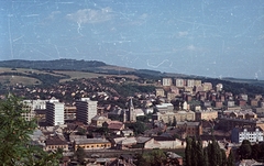 Magyarország, Salgótarján, látkép a Szent Imre-hegyről, balra a városközpont, jobbra a dombon a Meredek úti lakótelep., 1966, Építésügyi Dokumentációs és Információs Központ, VÁTI, színes, városkép, zsinagóga, látkép, zsidóság, Fortepan #33481