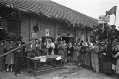 Magyarország, Szabadszállás, beszolgáltatás és agitálás a szövetkezetek mellett., 1949, Kovács Márton Ernő, gyűlés, falu, beszolgáltatás, agitáció, Fortepan #33581