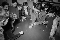 Hungary, 1947, Kovács Márton Ernő, kids, toy, table, Fortepan #33591