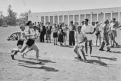 Magyarország, Városliget, Budapest XIV., Városligeti sportnap, férfi futóverseny. Háttérben az egykori Iparcsarnok helyén kialakított pavilon., 1949, Kovács Márton Ernő, Budapest, férfi, futóverseny, Fortepan #33617