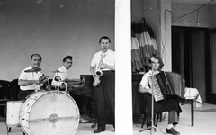 1949, Kovács Márton Ernő, band, musician, accordion, piano, drum, saxophone, cymbal, Fortepan #33765