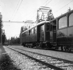 Szlovákia,Magas-Tátra, Tátrafüred, a Helyiérdekű Villamos Vasút motorkocsija., 1934, Pohl Pálma, Csehszlovákia, erdő, vasút, vasúti szerelvény, Felvidék, kisvasút, Tátra hegység, Csehszlovák Államvasutak, Fortepan #33856