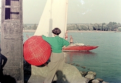 Hungary,Lake Balaton, 1950, Fortepan, sailboat, colorful, storm warning, Best of, Fortepan #3391