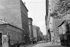 Magyarország, Budapest VIII., Füvészkert (Szigetvári) utca - Tömő utca sarok., 1935, Homoródy Károly, reklám, kerékpár, cégtábla, utcakép, életkép, trafik, léckerítés, automobil, cégér, Budapest, Fortepan #3454