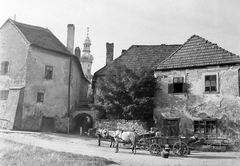 Hungary, Sopron, szemben a Festő köz, háttérben a Tűztorony., 1970, Fortepan, horse, chariot, coach, tower, Fortepan #3466