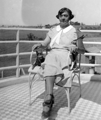 1942, Fortepan, portrait, dog, railing, terrace, woman, arm chair, Fortepan #3669